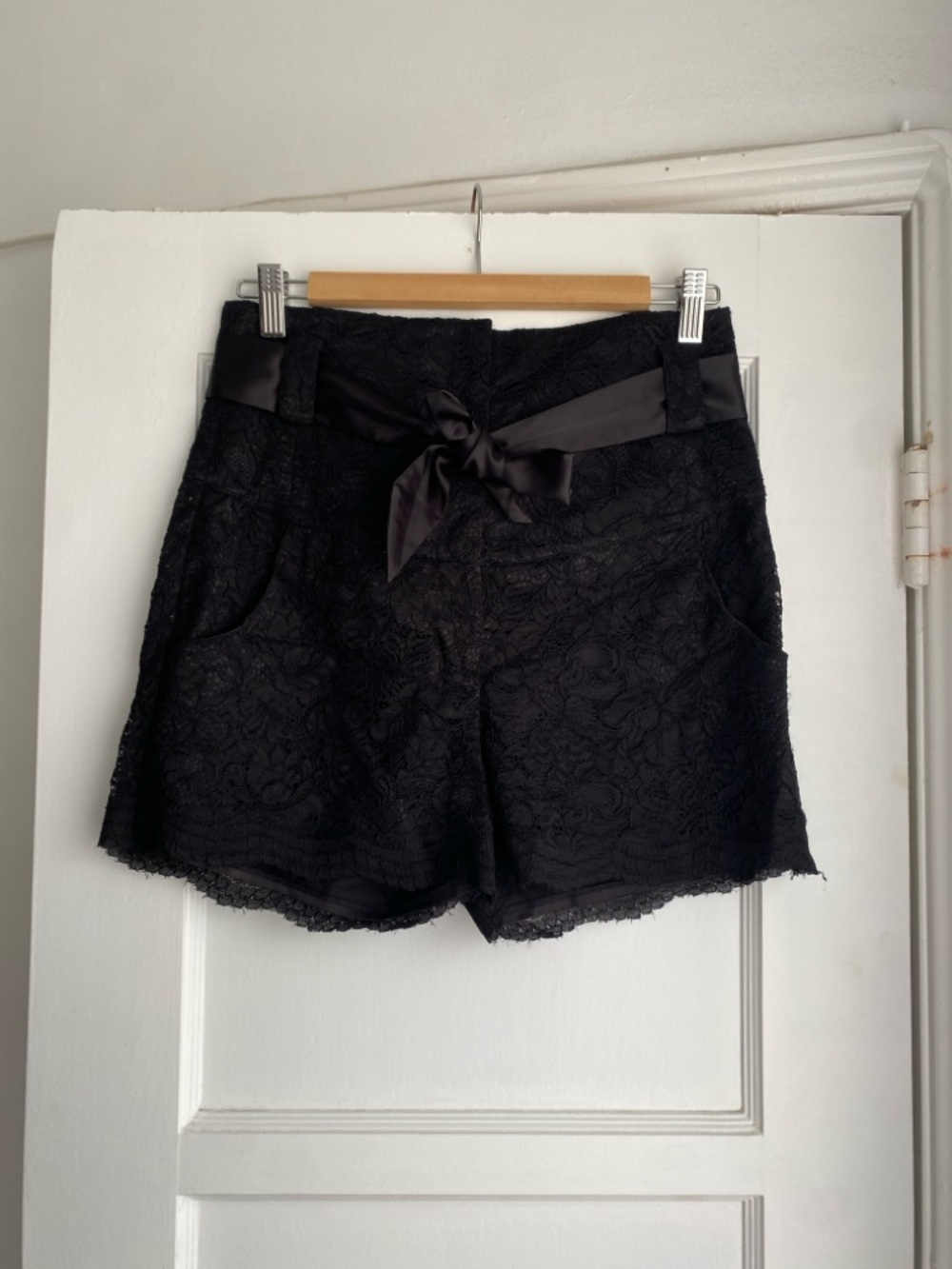 Guess by Marciano Black Lace High-Waist Tie Shorts